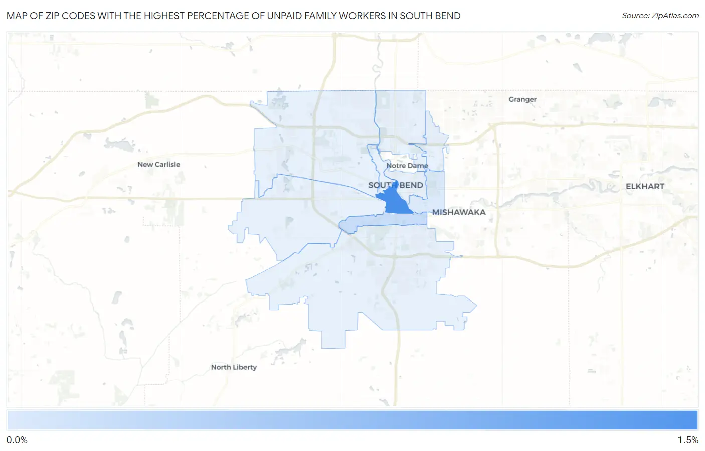 Zip Codes with the Highest Percentage of Unpaid Family Workers in South Bend Map