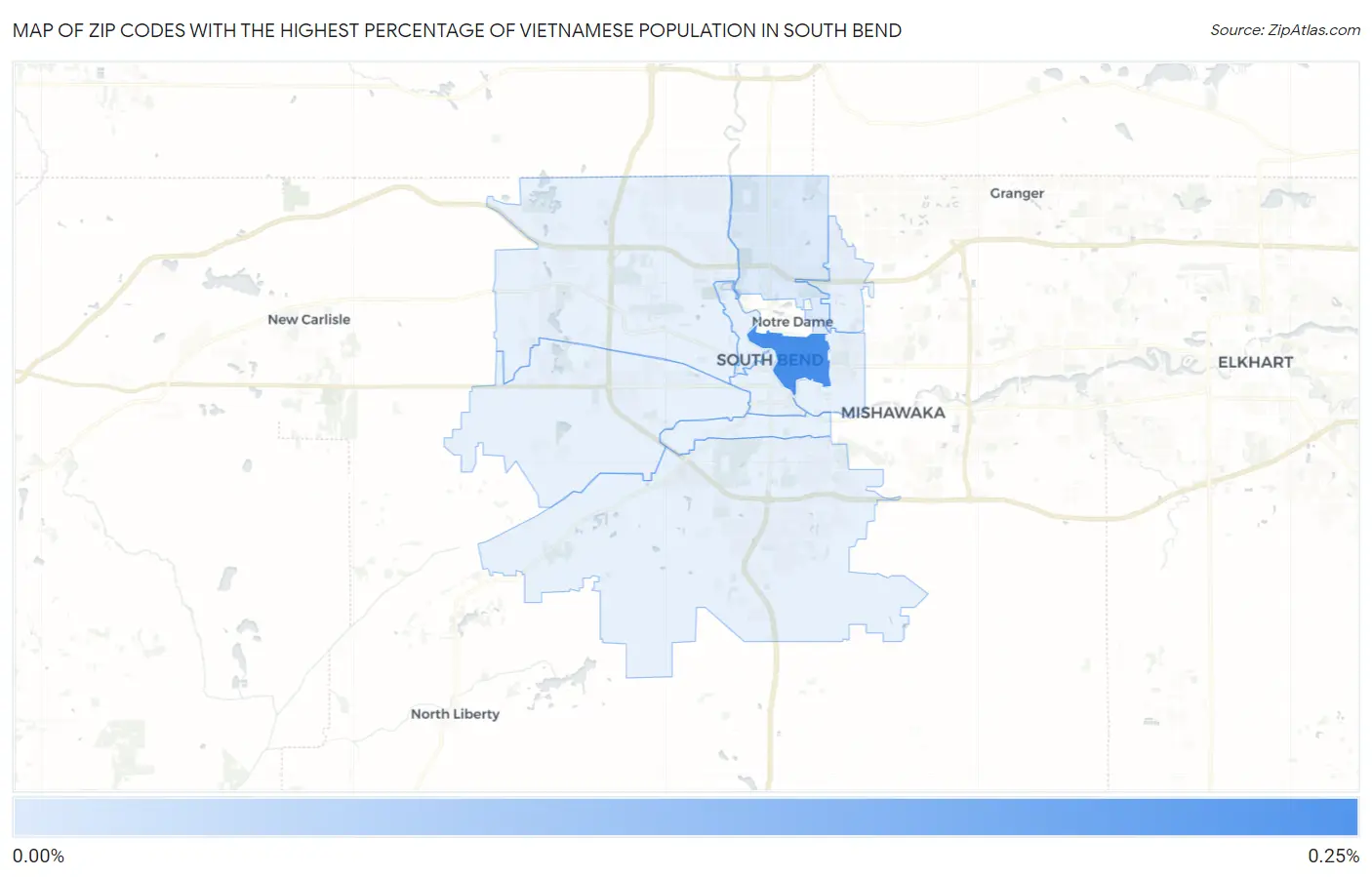 Zip Codes with the Highest Percentage of Vietnamese Population in South Bend Map