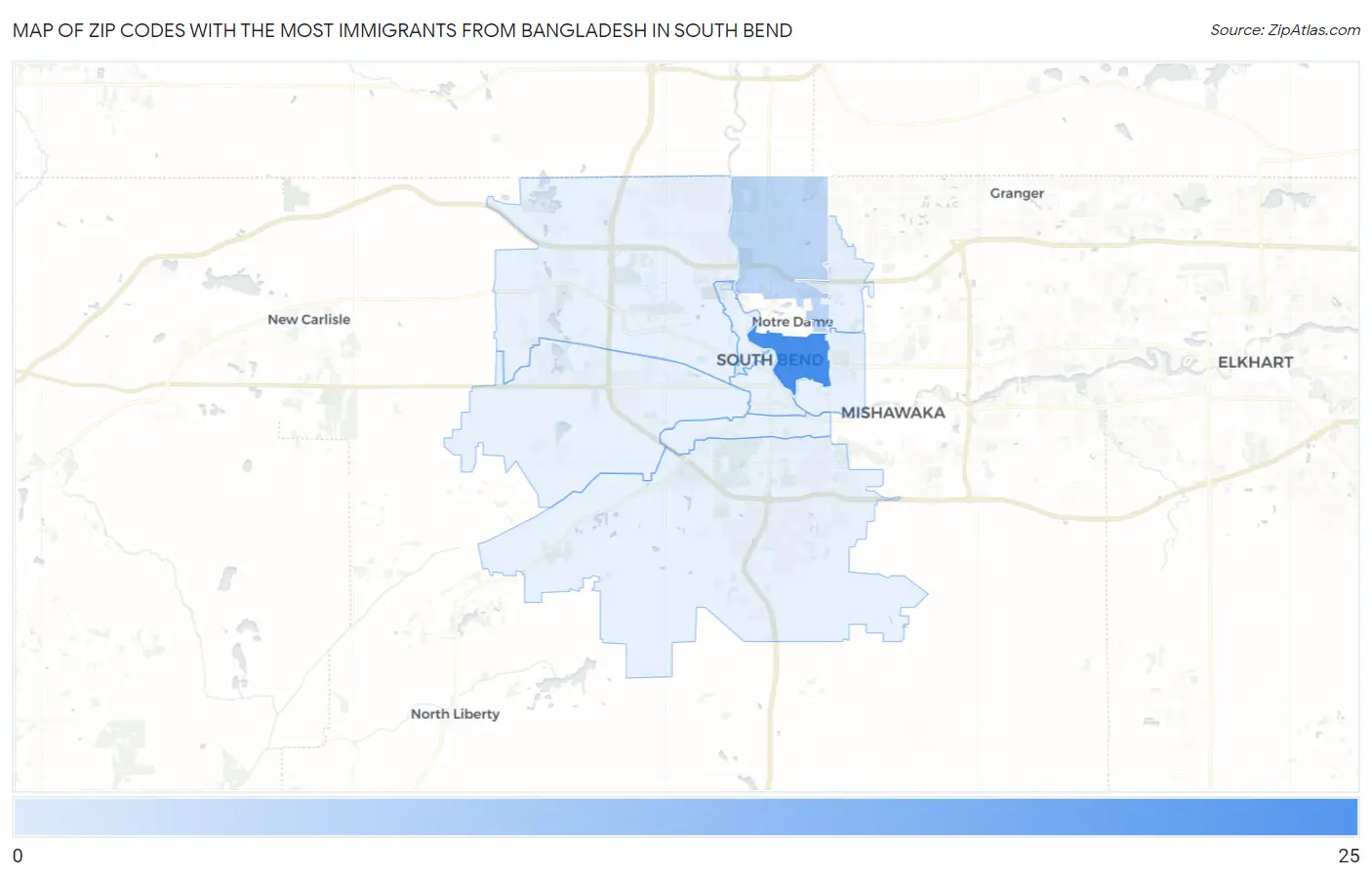 Zip Codes with the Most Immigrants from Bangladesh in South Bend Map