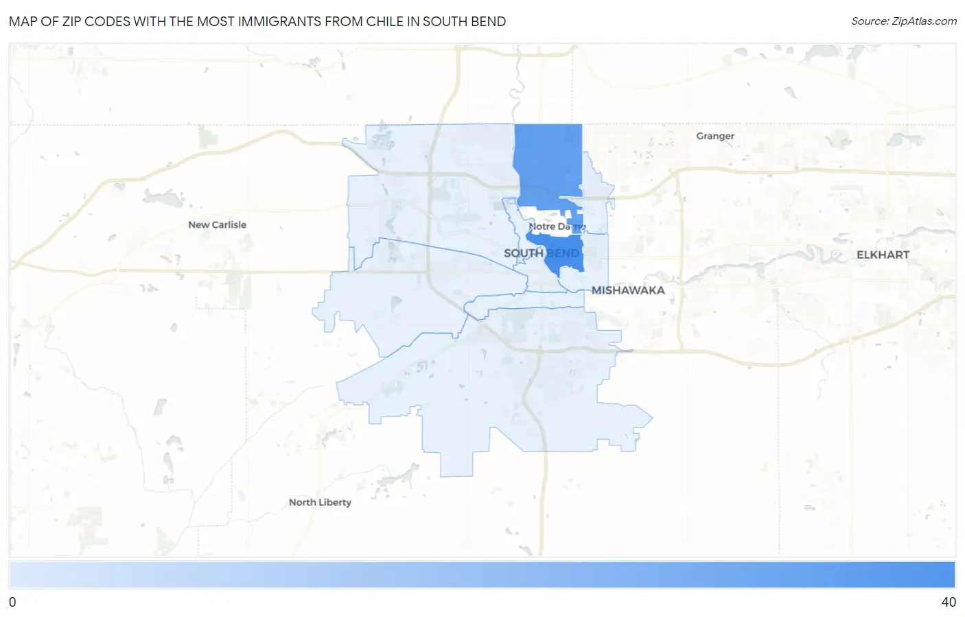 Zip Codes with the Most Immigrants from Chile in South Bend Map