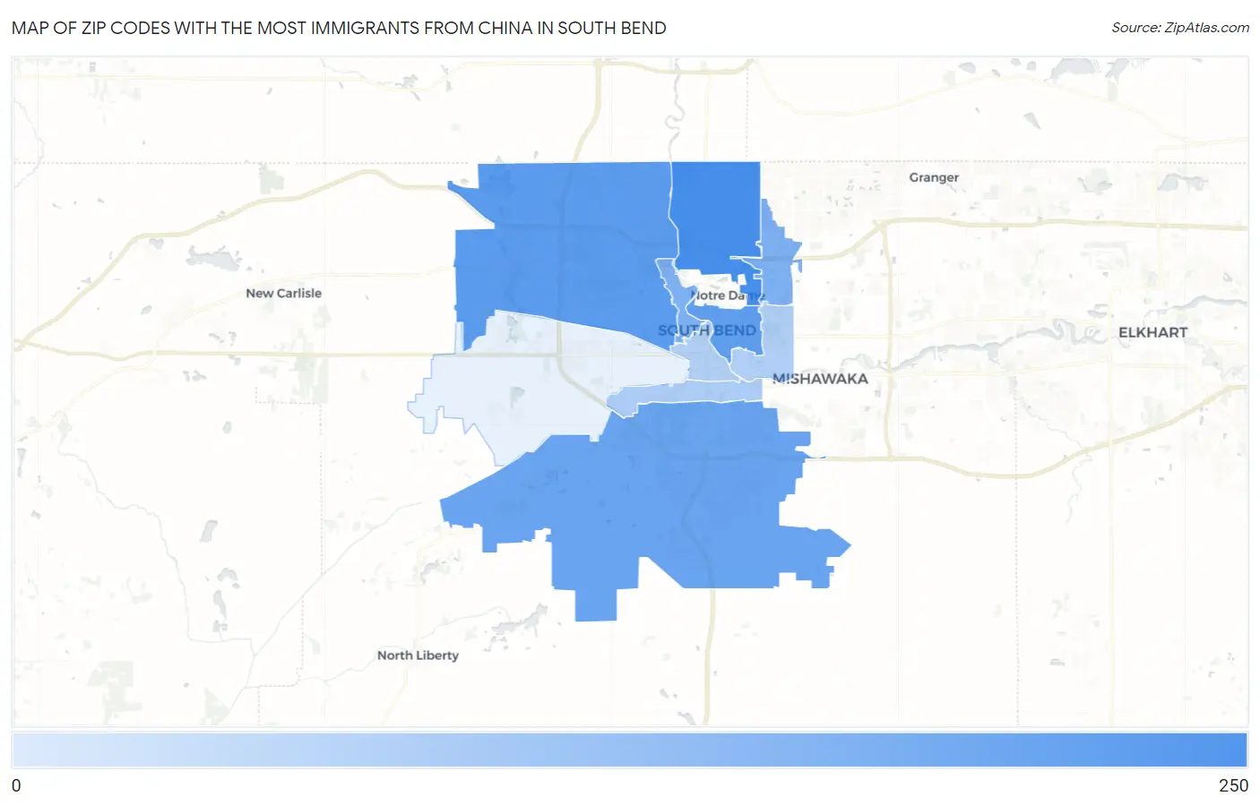 Zip Codes with the Most Immigrants from China in South Bend Map
