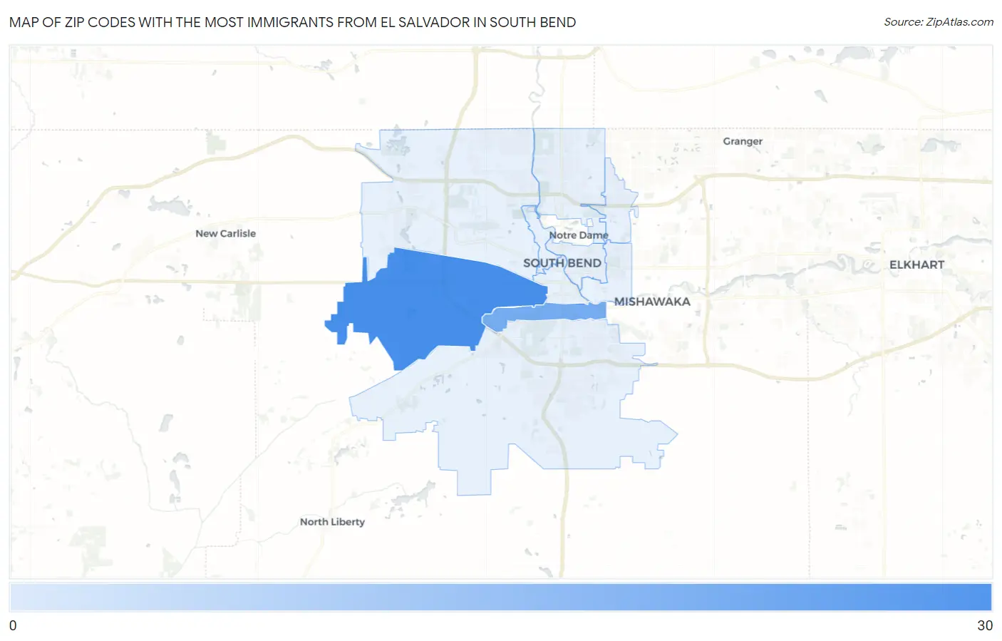 Zip Codes with the Most Immigrants from El Salvador in South Bend Map