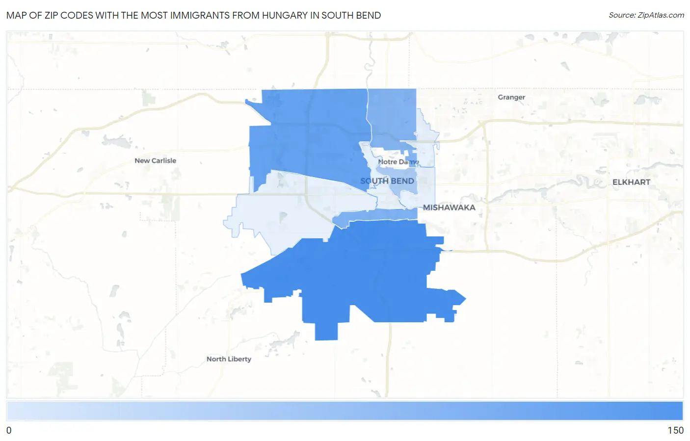 Zip Codes with the Most Immigrants from Hungary in South Bend Map