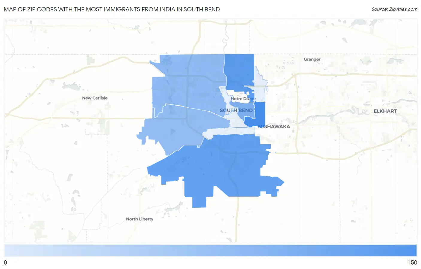 Zip Codes with the Most Immigrants from India in South Bend Map