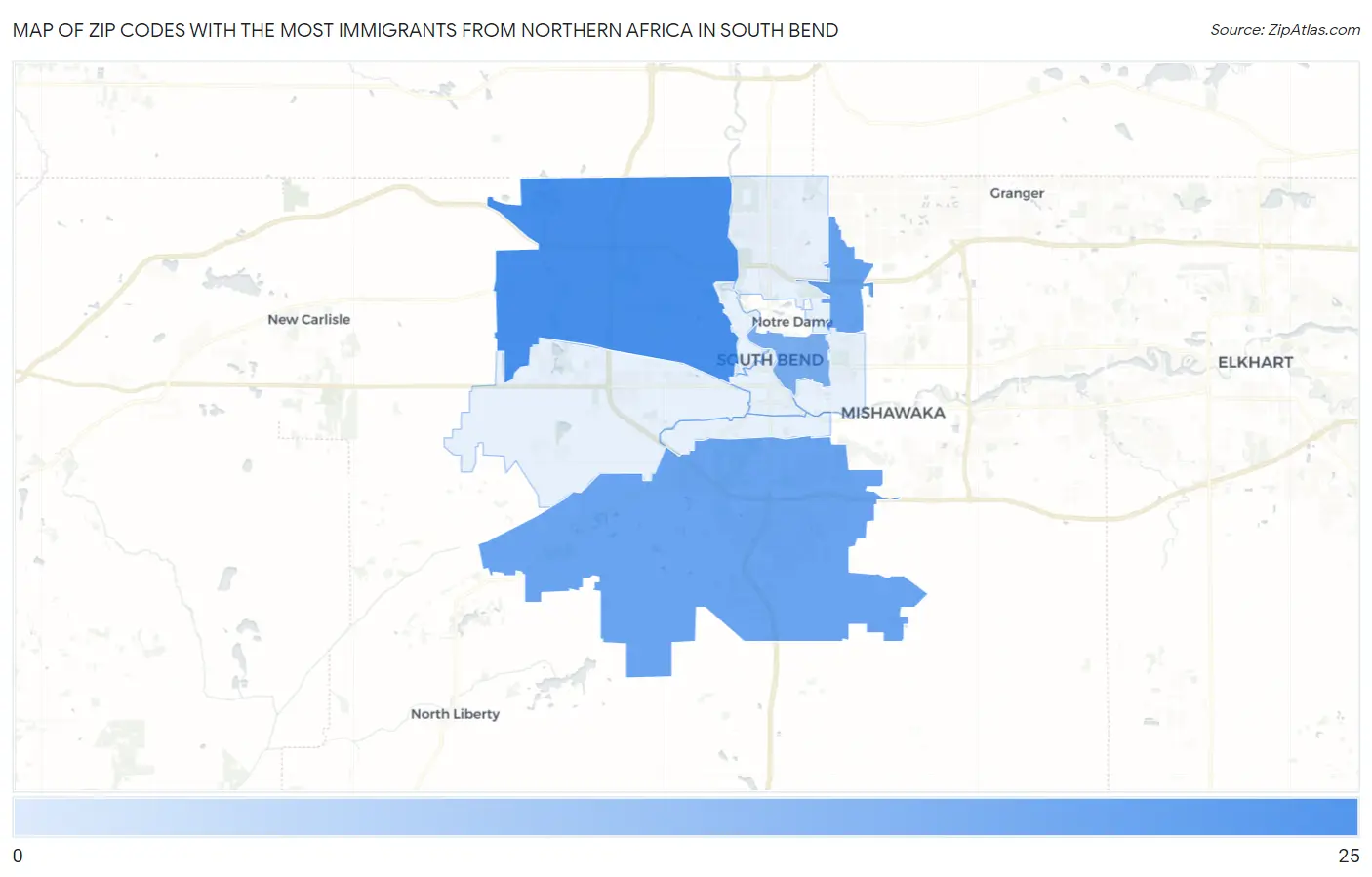 Zip Codes with the Most Immigrants from Northern Africa in South Bend Map
