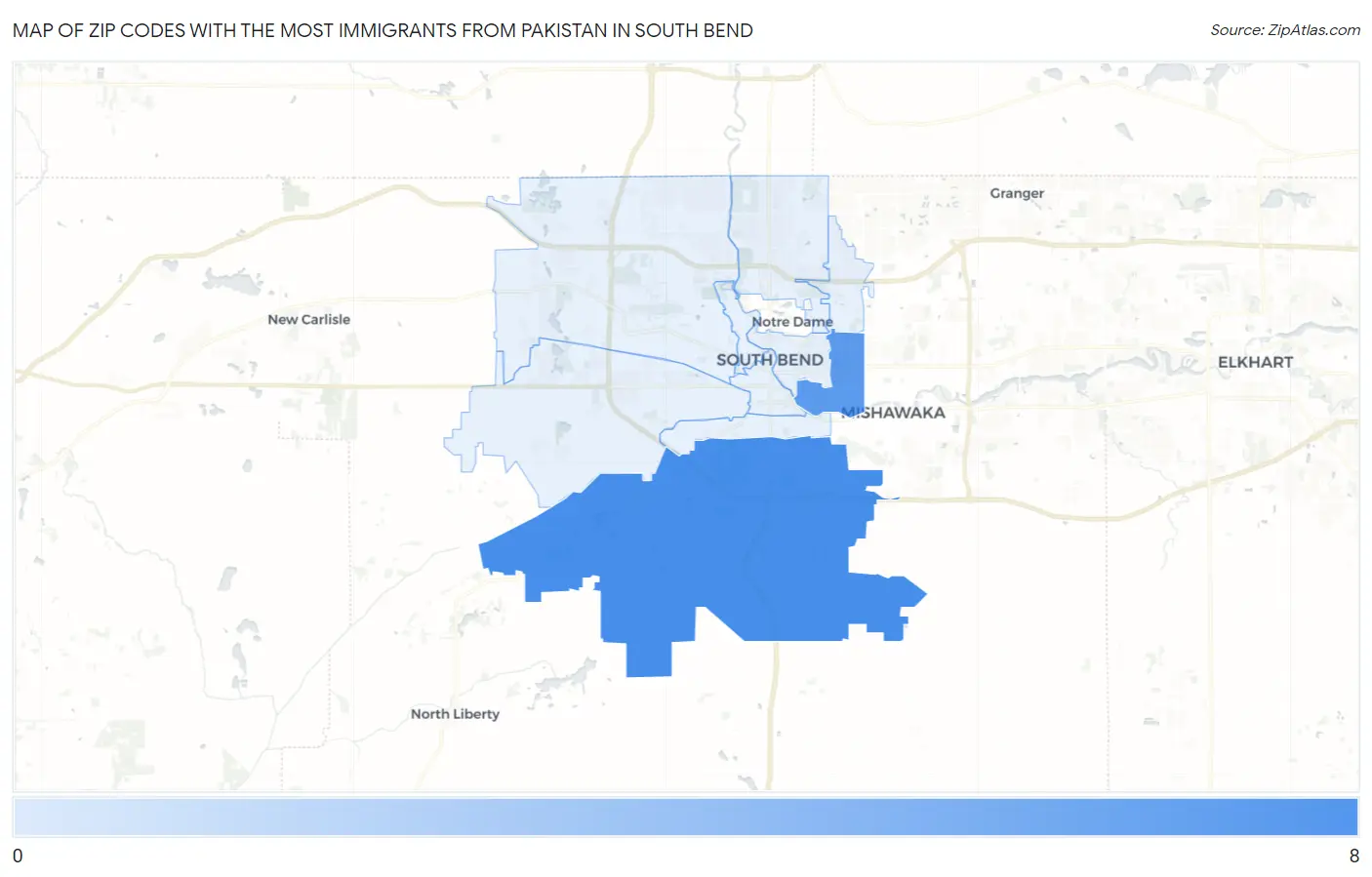 Zip Codes with the Most Immigrants from Pakistan in South Bend Map