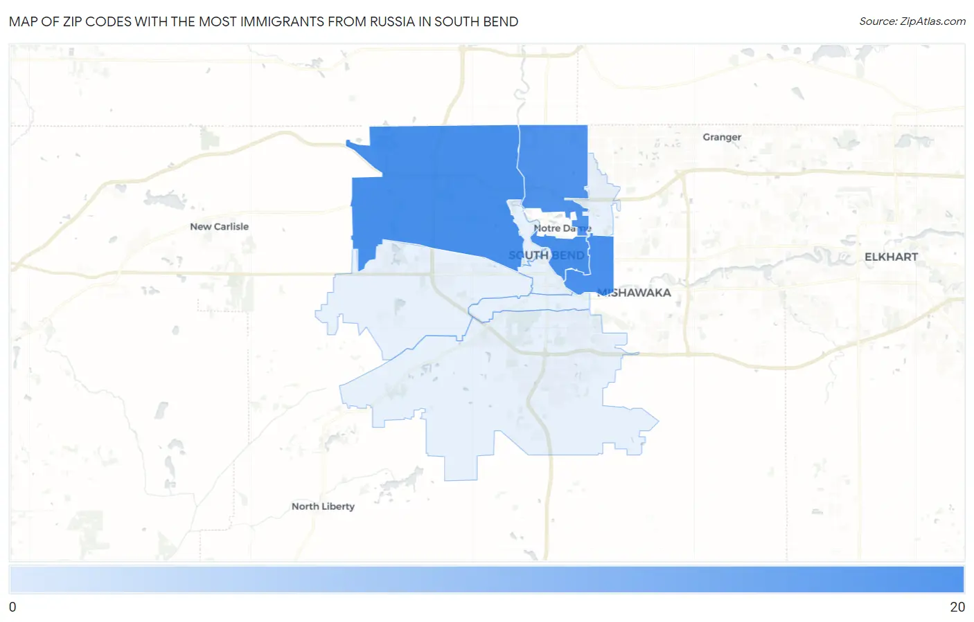 Zip Codes with the Most Immigrants from Russia in South Bend Map