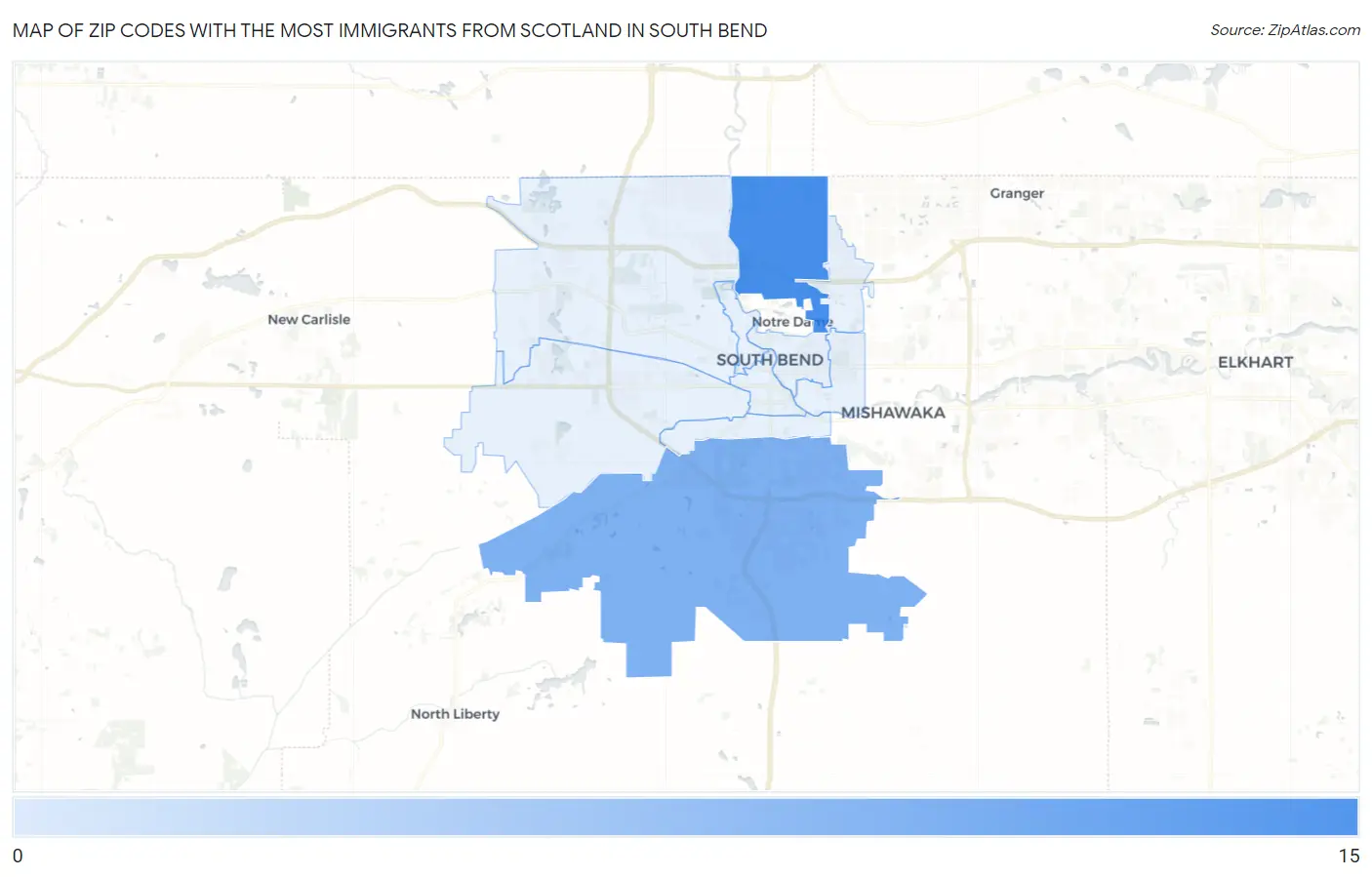 Zip Codes with the Most Immigrants from Scotland in South Bend Map
