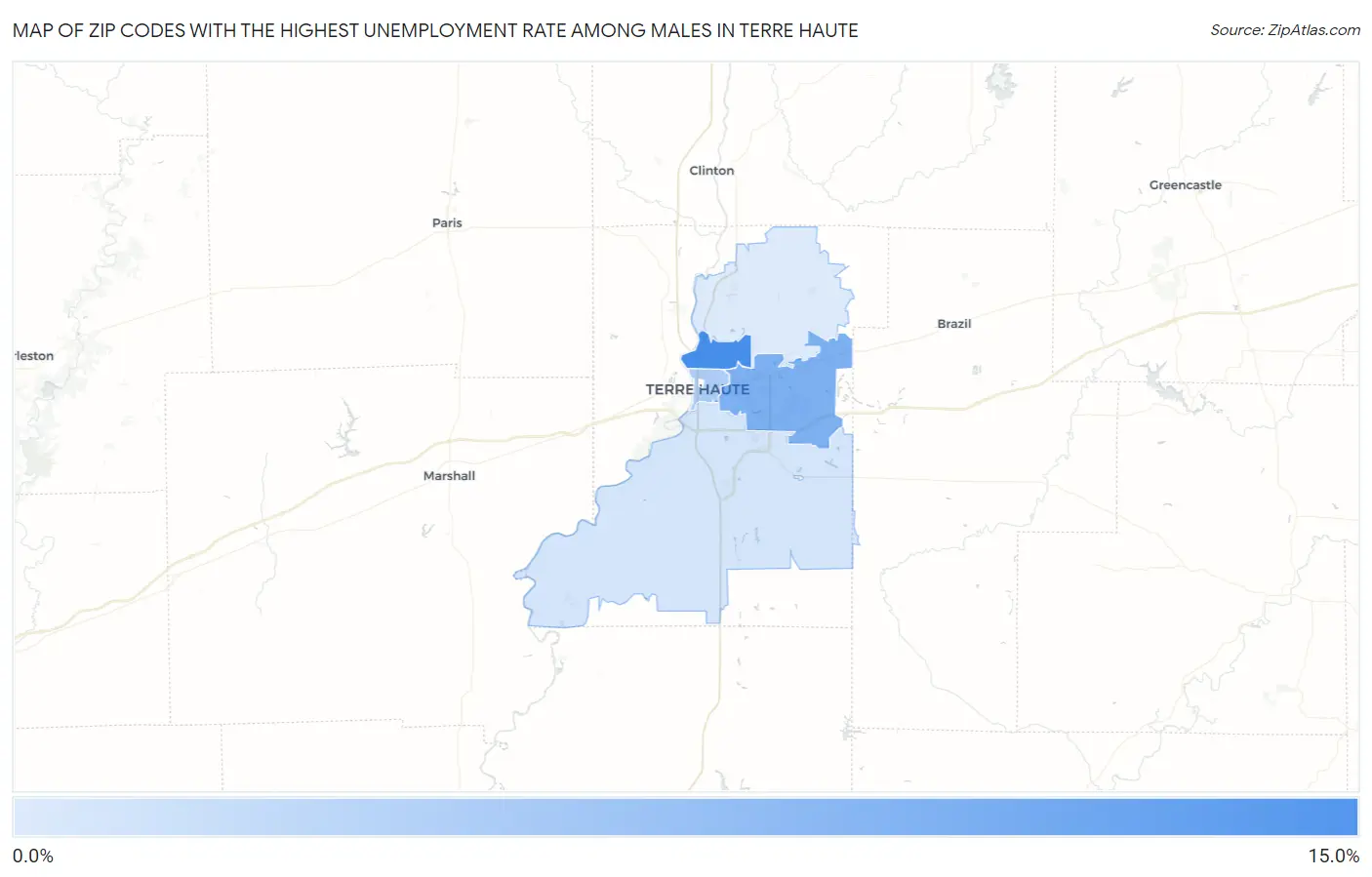 Zip Codes with the Highest Unemployment Rate Among Males in Terre Haute Map