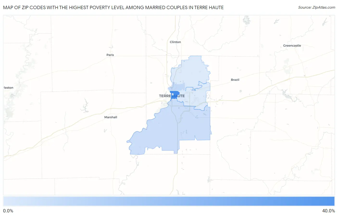 Zip Codes with the Highest Poverty Level Among Married Couples in Terre Haute Map