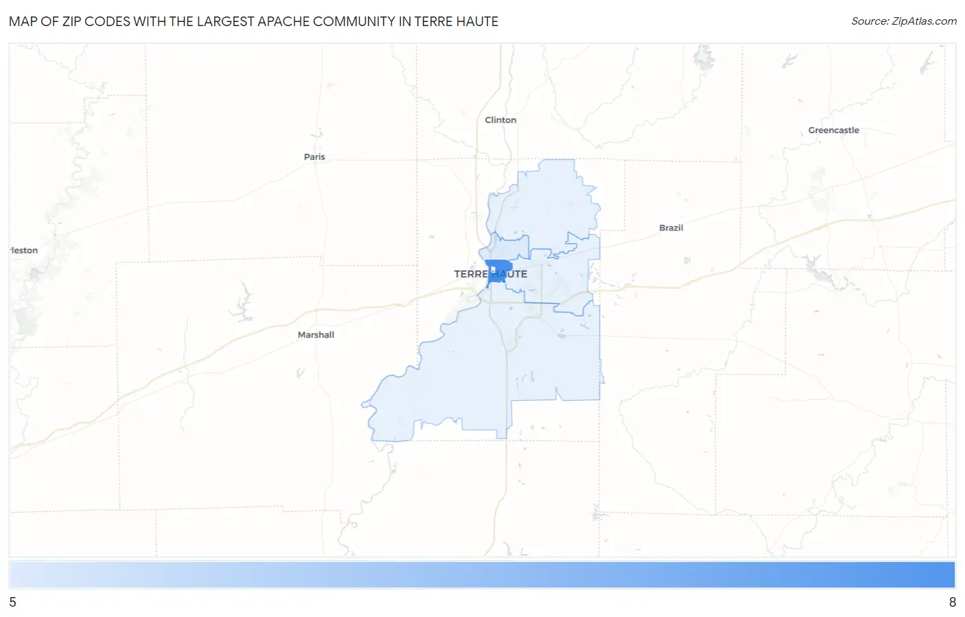 Zip Codes with the Largest Apache Community in Terre Haute Map