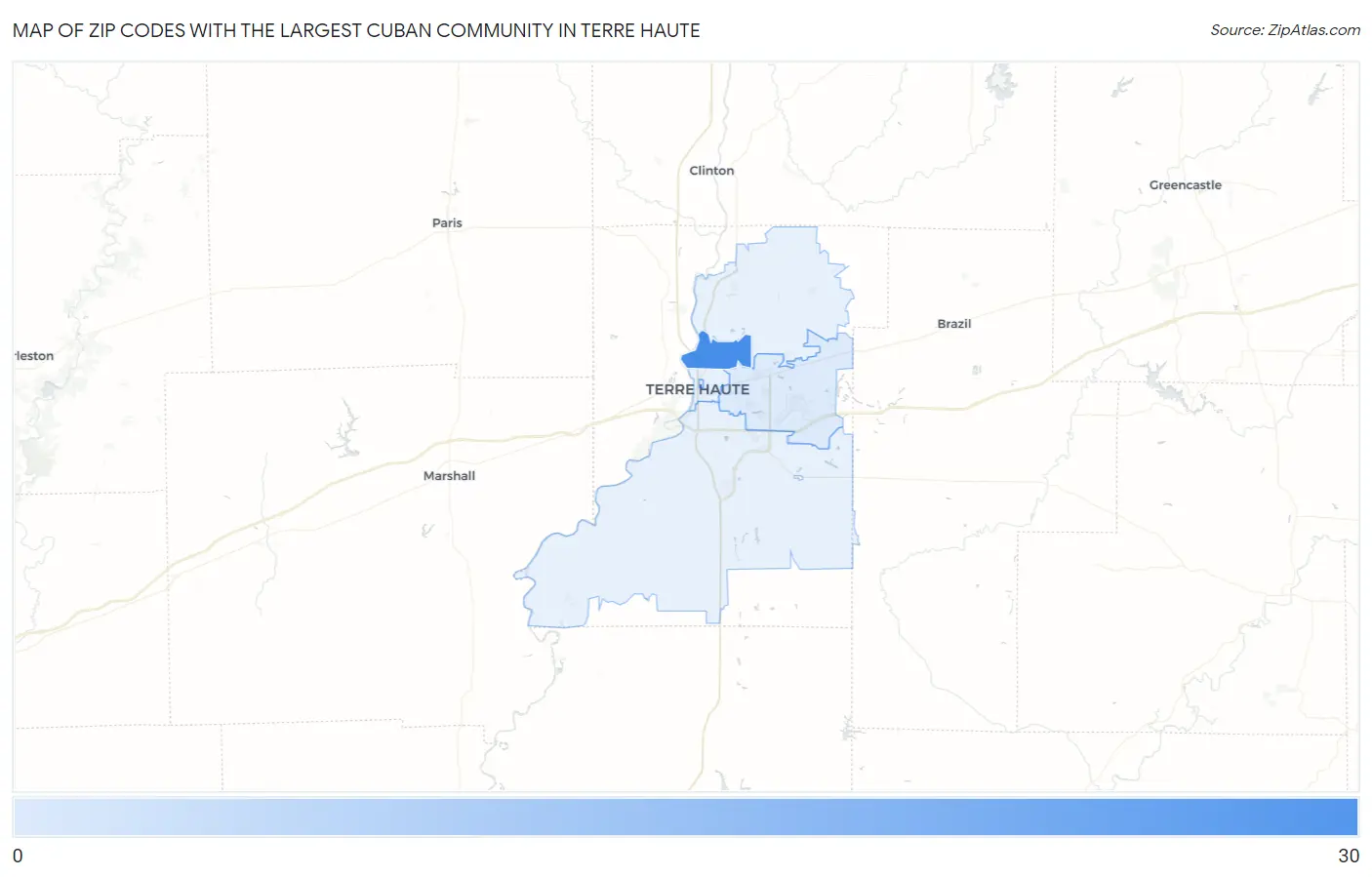 Zip Codes with the Largest Cuban Community in Terre Haute Map