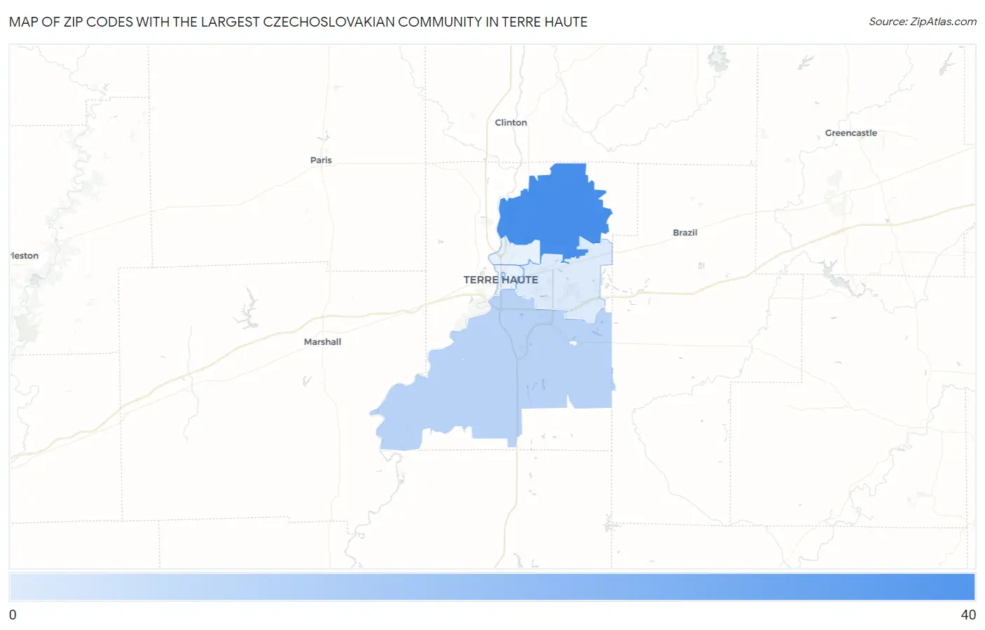 Zip Codes with the Largest Czechoslovakian Community in Terre Haute Map