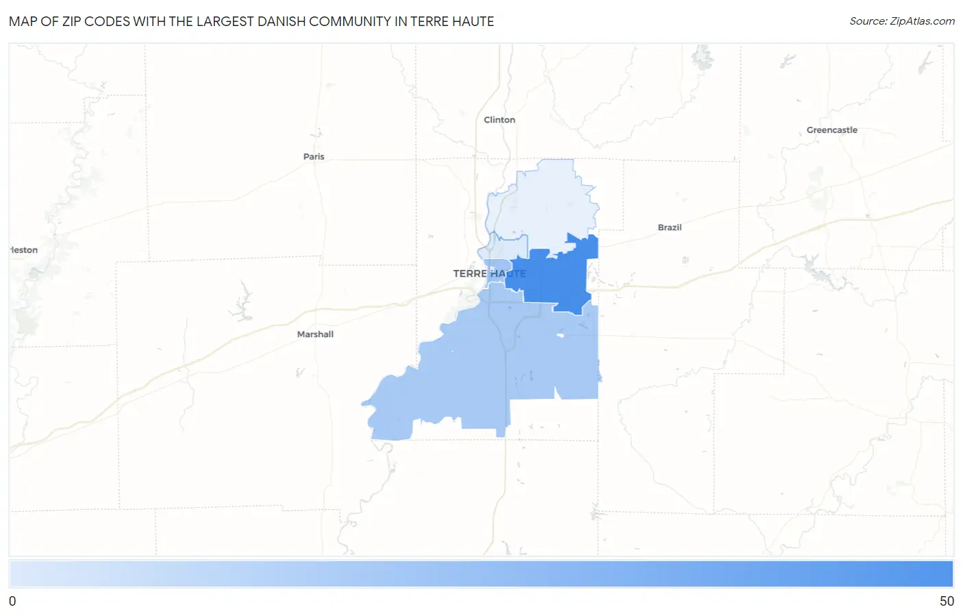 Zip Codes with the Largest Danish Community in Terre Haute Map