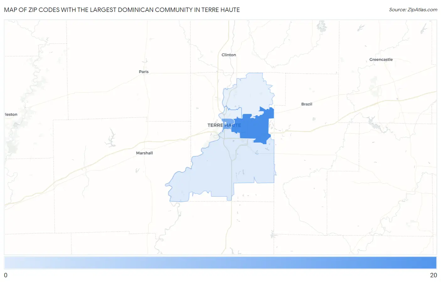 Zip Codes with the Largest Dominican Community in Terre Haute Map