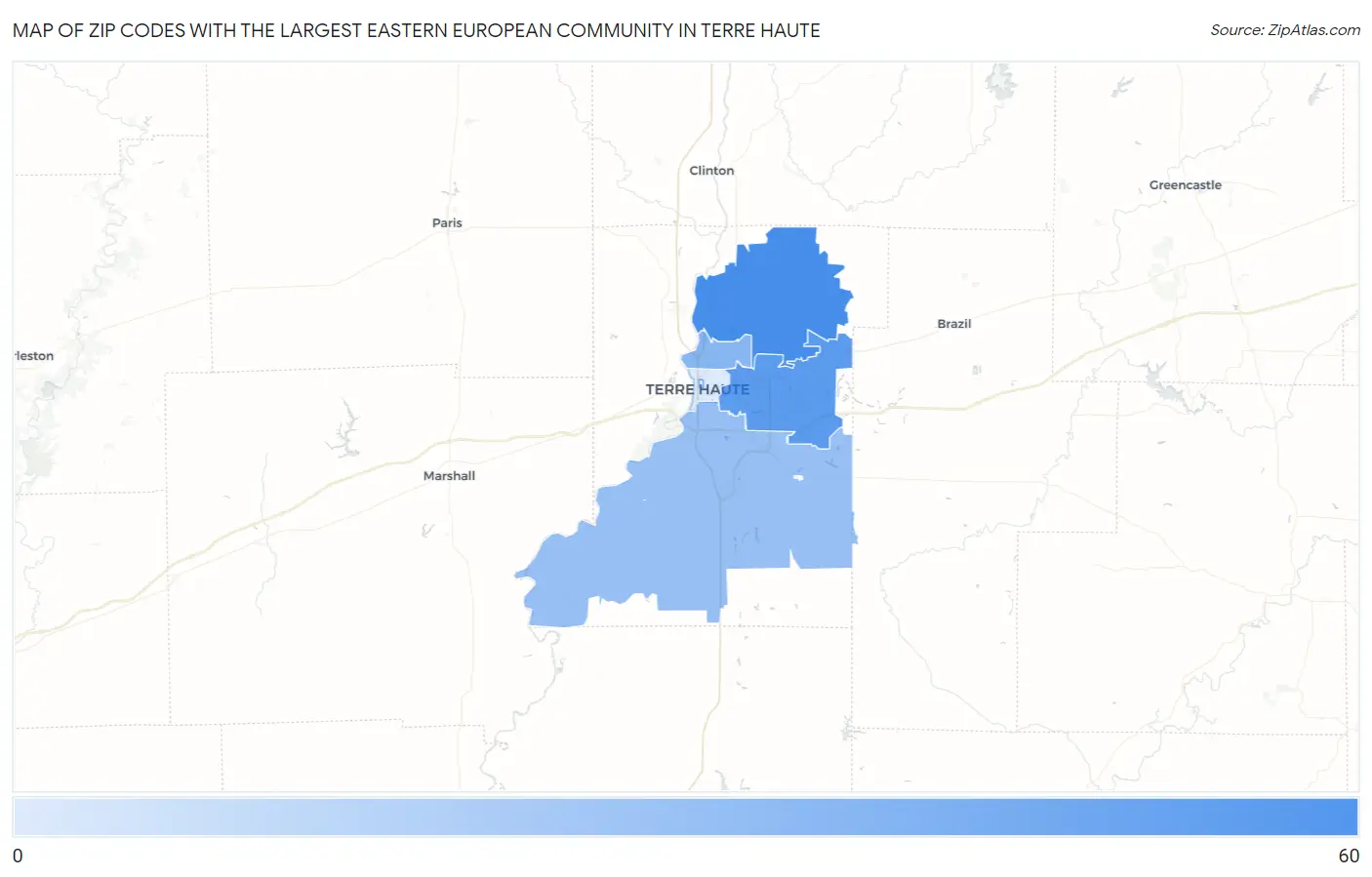 Zip Codes with the Largest Eastern European Community in Terre Haute Map