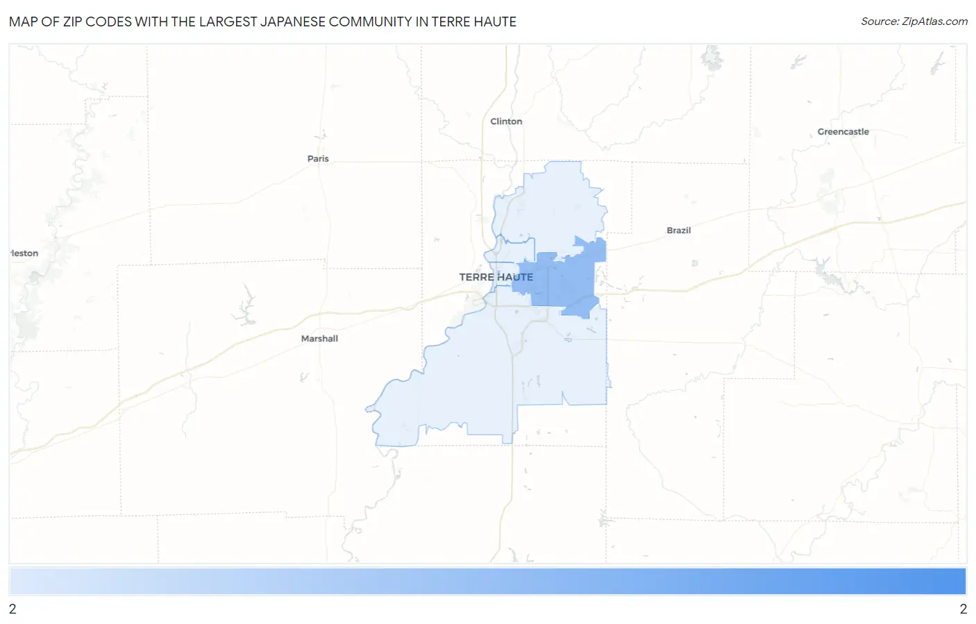 Zip Codes with the Largest Japanese Community in Terre Haute Map