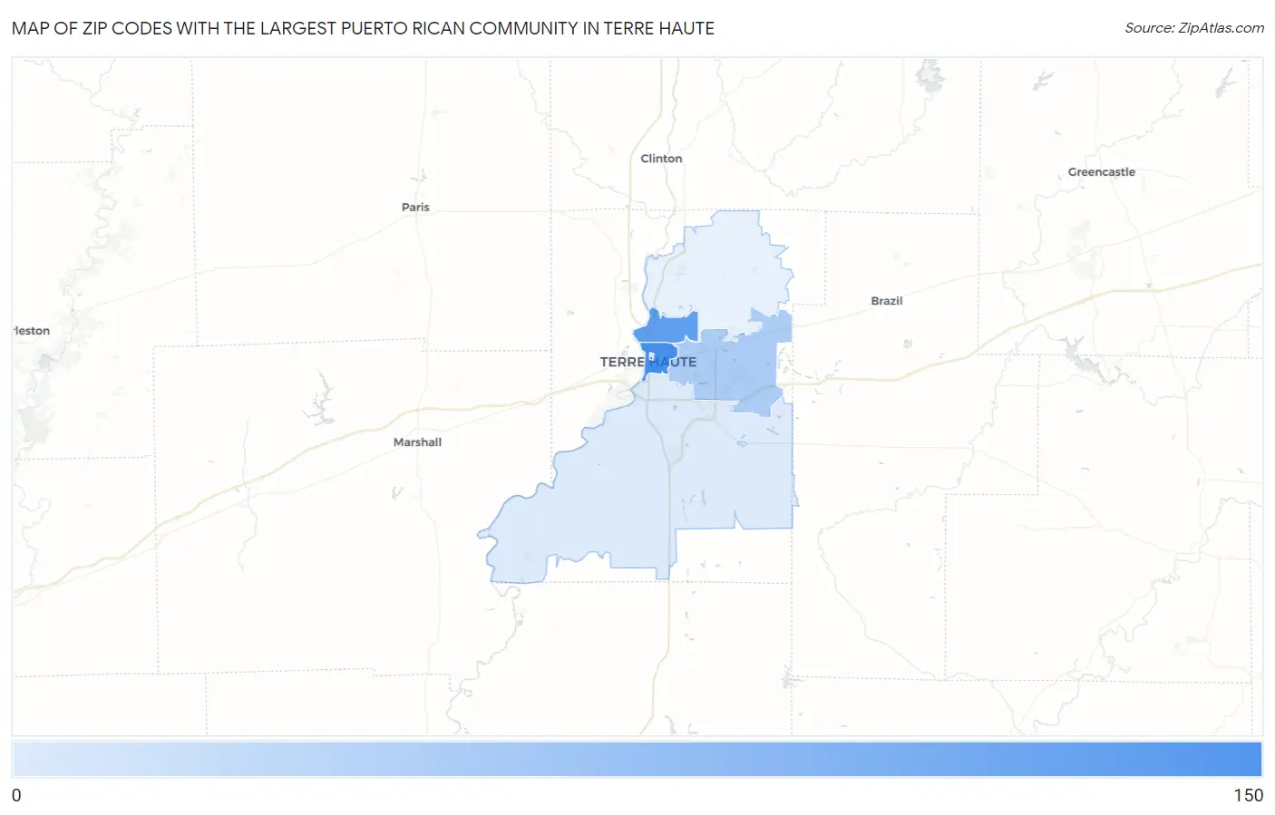 Zip Codes with the Largest Puerto Rican Community in Terre Haute Map