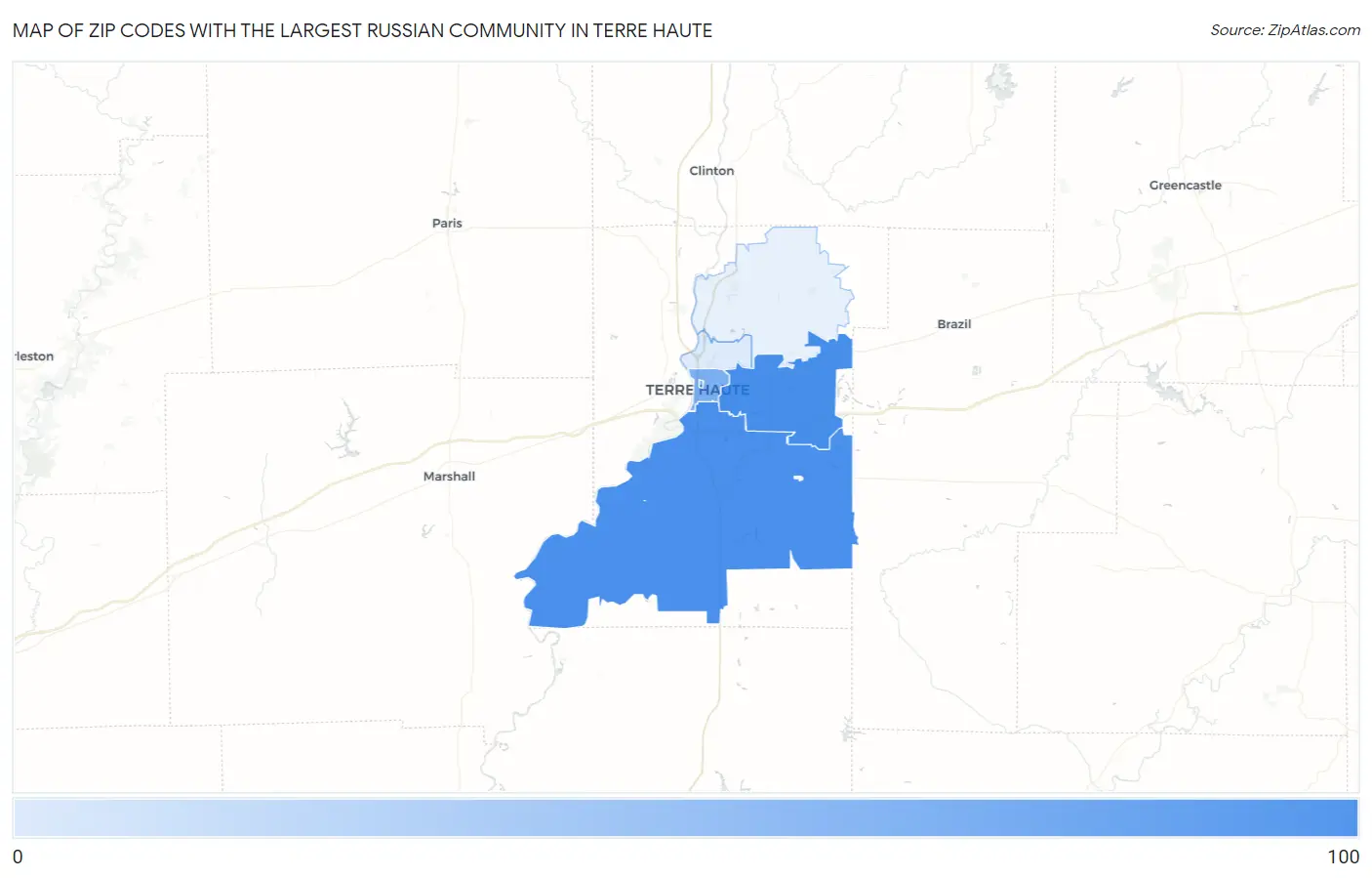 Zip Codes with the Largest Russian Community in Terre Haute Map