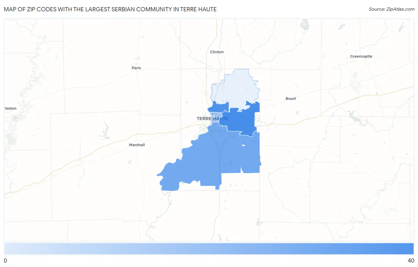 Zip Codes with the Largest Serbian Community in Terre Haute Map