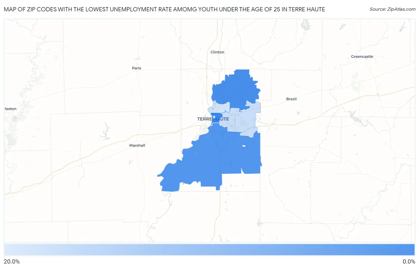 Zip Codes with the Lowest Unemployment Rate Amomg Youth Under the Age of 25 in Terre Haute Map