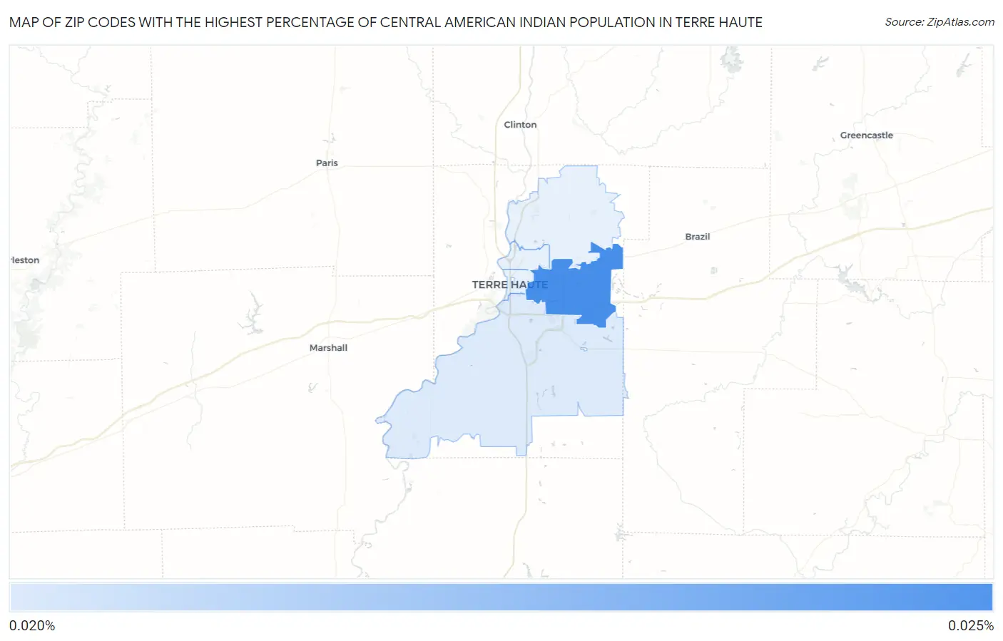 Zip Codes with the Highest Percentage of Central American Indian Population in Terre Haute Map