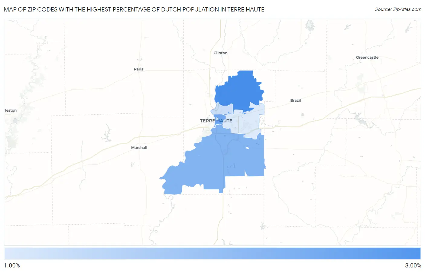 Zip Codes with the Highest Percentage of Dutch Population in Terre Haute Map