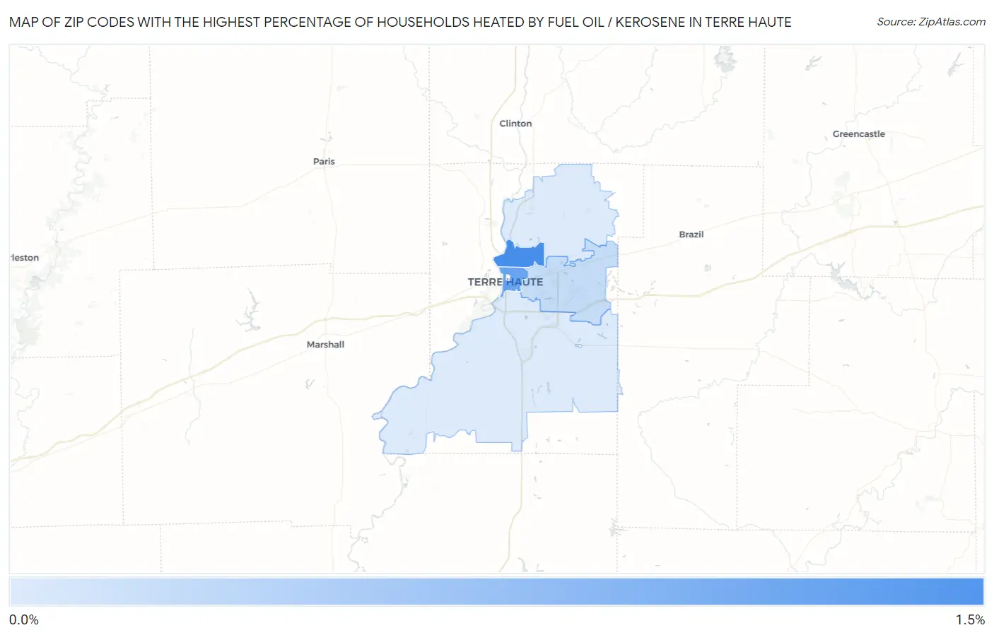 Zip Codes with the Highest Percentage of Households Heated by Fuel Oil / Kerosene in Terre Haute Map
