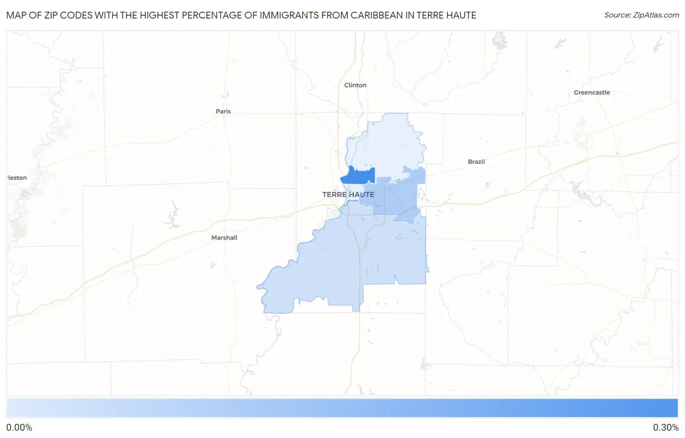 Zip Codes with the Highest Percentage of Immigrants from Caribbean in Terre Haute Map