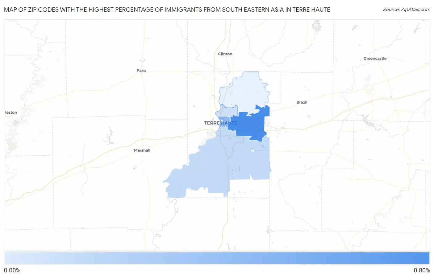 Zip Codes with the Highest Percentage of Immigrants from South Eastern Asia in Terre Haute Map