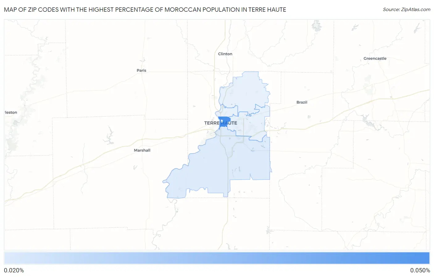 Zip Codes with the Highest Percentage of Moroccan Population in Terre Haute Map