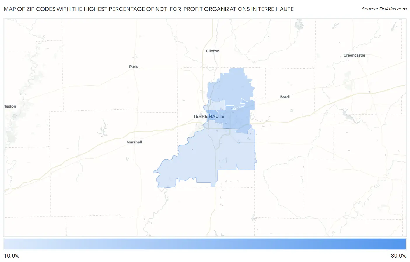 Zip Codes with the Highest Percentage of Not-for-profit Organizations in Terre Haute Map