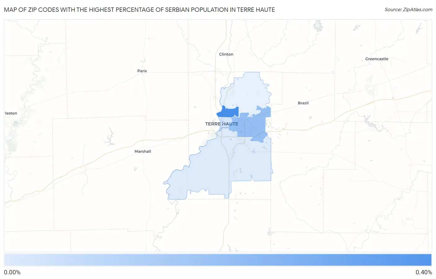 Zip Codes with the Highest Percentage of Serbian Population in Terre Haute Map