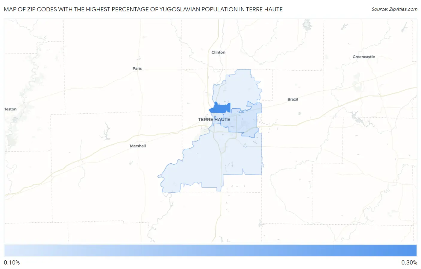 Zip Codes with the Highest Percentage of Yugoslavian Population in Terre Haute Map