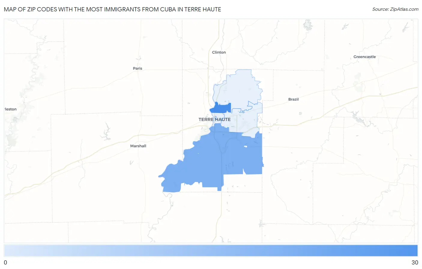 Zip Codes with the Most Immigrants from Cuba in Terre Haute Map