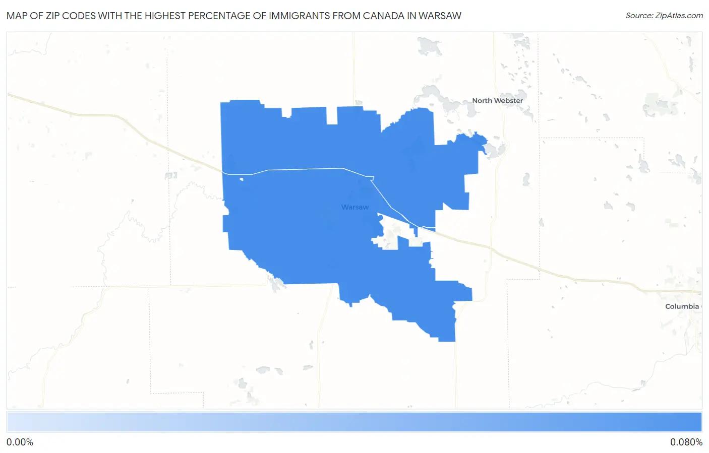 Zip Codes with the Highest Percentage of Immigrants from Canada in Warsaw Map