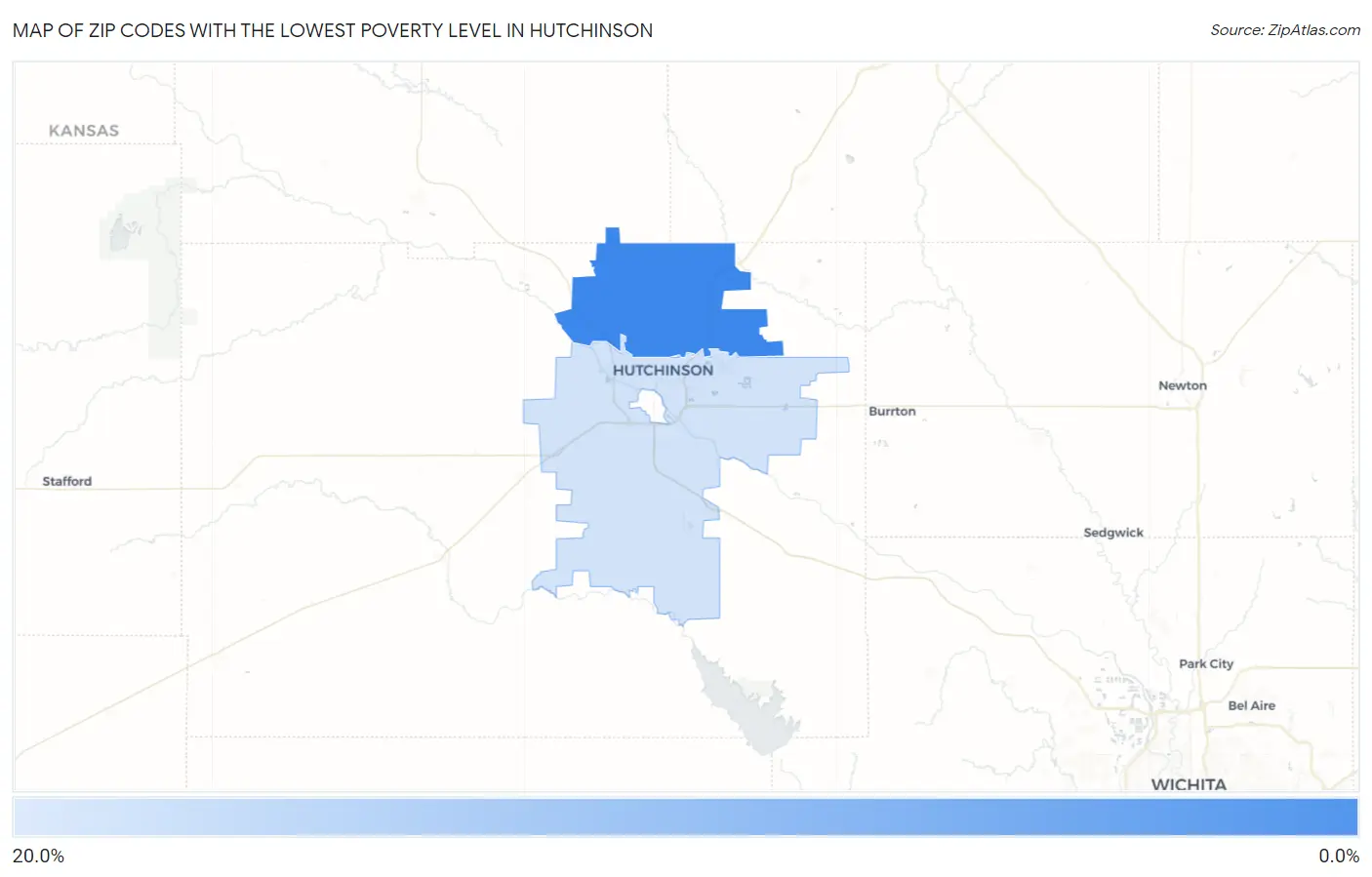 Zip Codes with the Lowest Poverty Level in Hutchinson Map