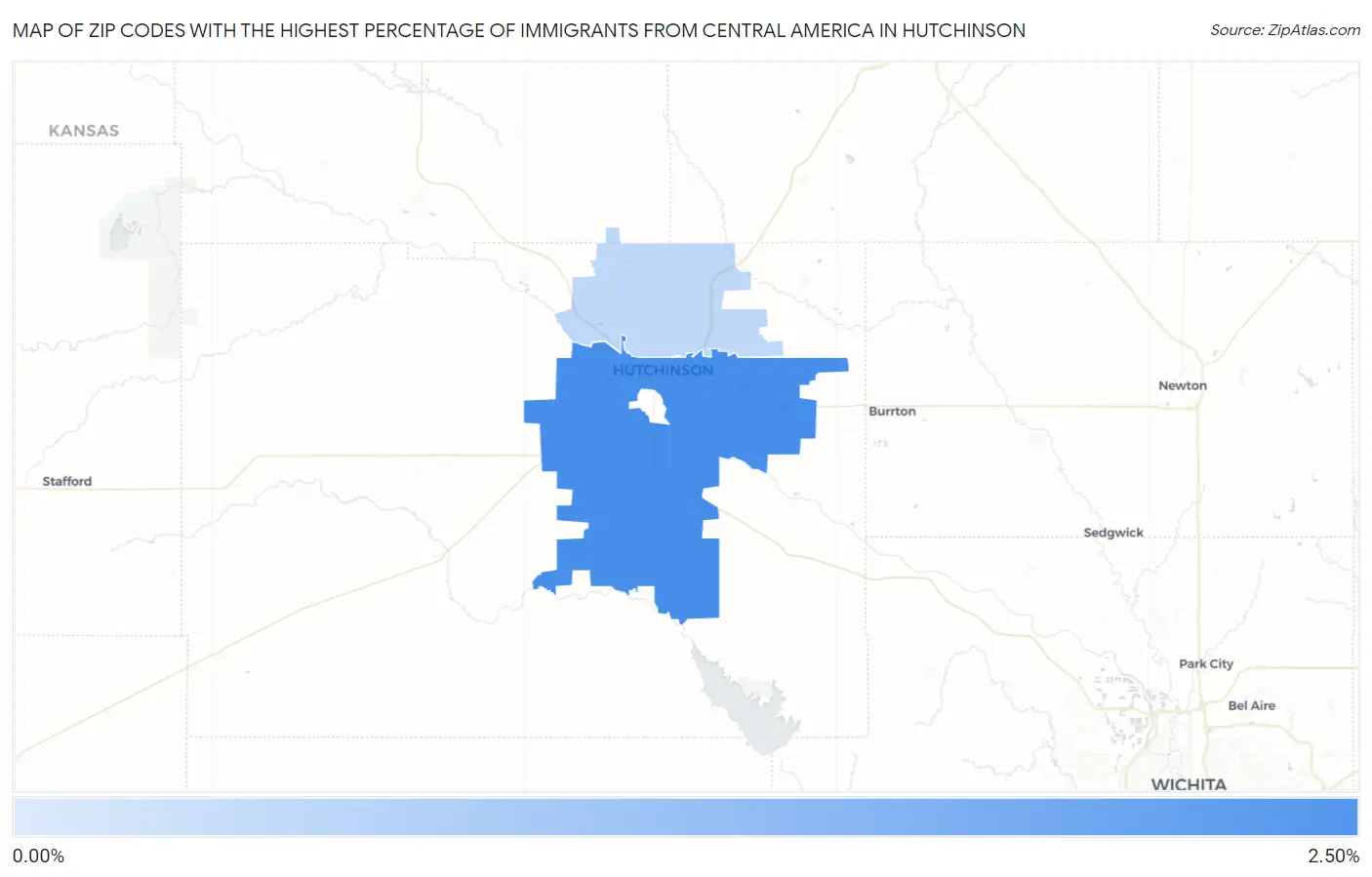 Zip Codes with the Highest Percentage of Immigrants from Central America in Hutchinson Map