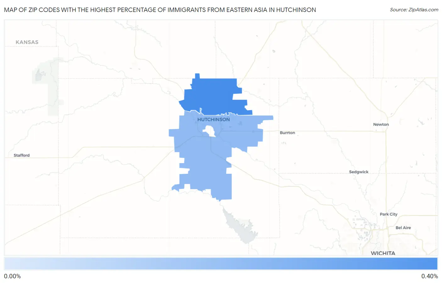 Zip Codes with the Highest Percentage of Immigrants from Eastern Asia in Hutchinson Map
