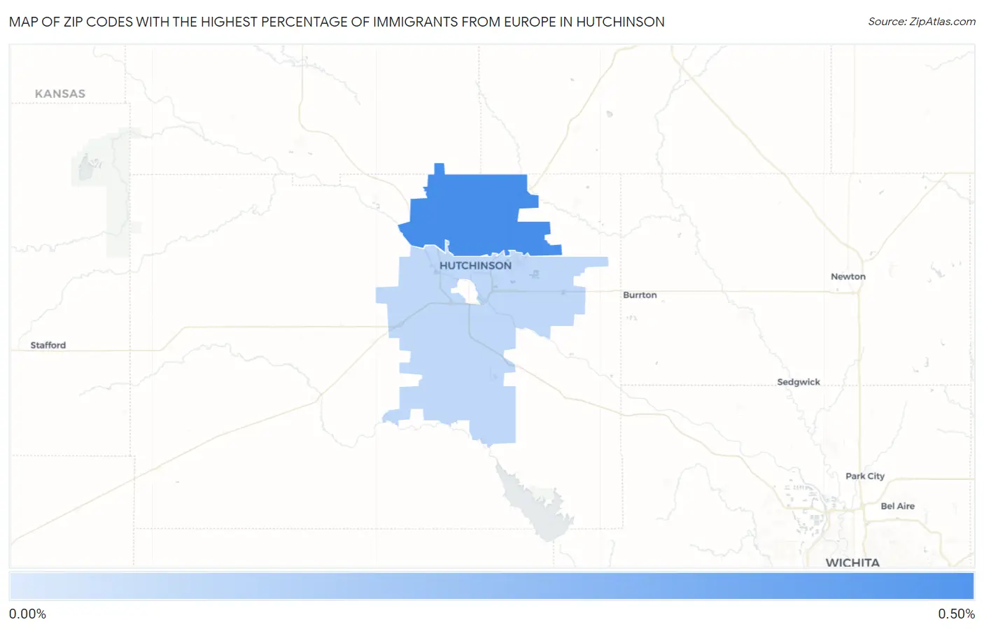 Zip Codes with the Highest Percentage of Immigrants from Europe in Hutchinson Map