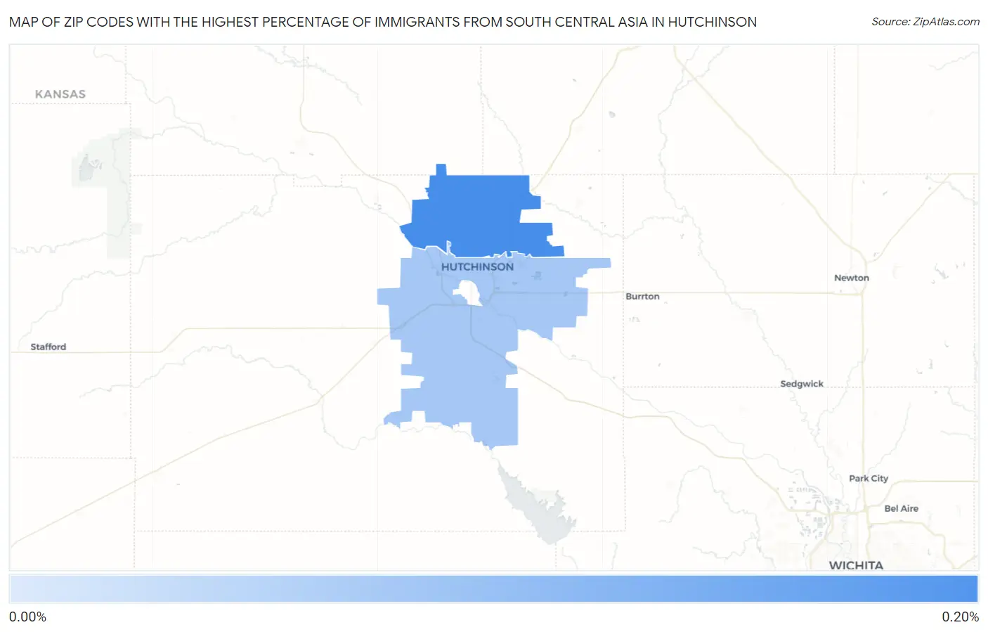 Zip Codes with the Highest Percentage of Immigrants from South Central Asia in Hutchinson Map