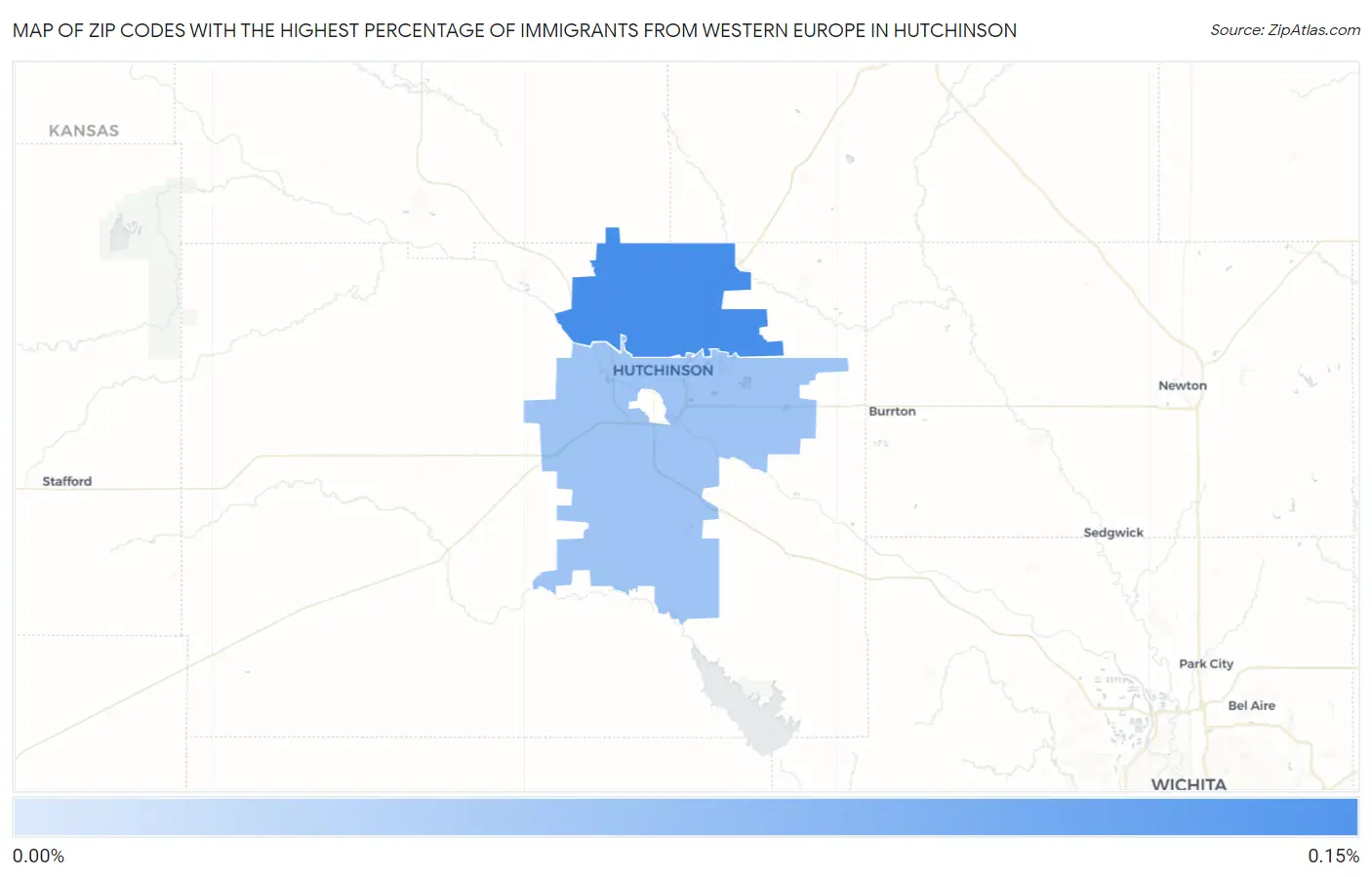 Zip Codes with the Highest Percentage of Immigrants from Western Europe in Hutchinson Map