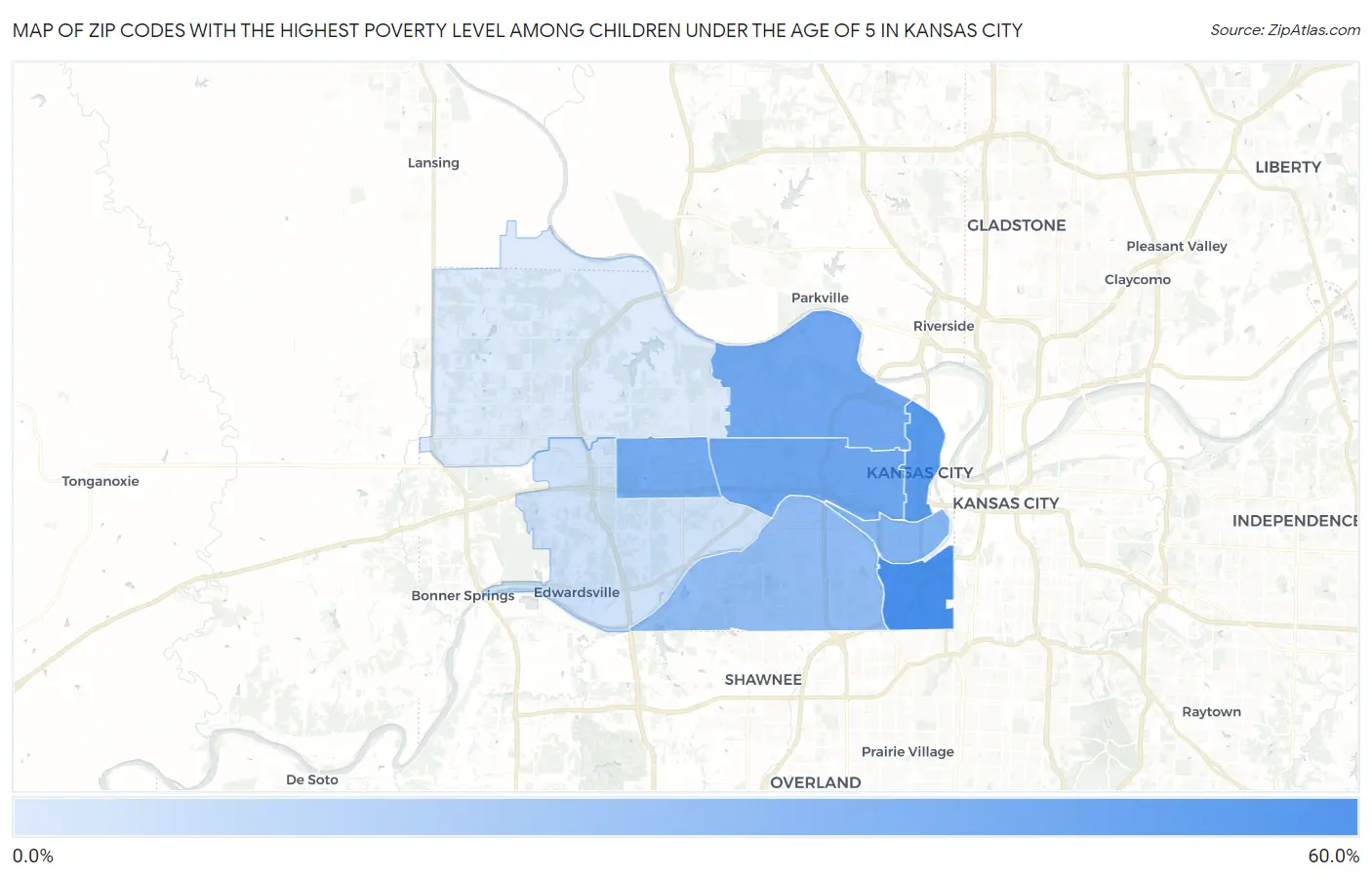 Zip Codes with the Highest Poverty Level Among Children Under the Age of 5 in Kansas City Map