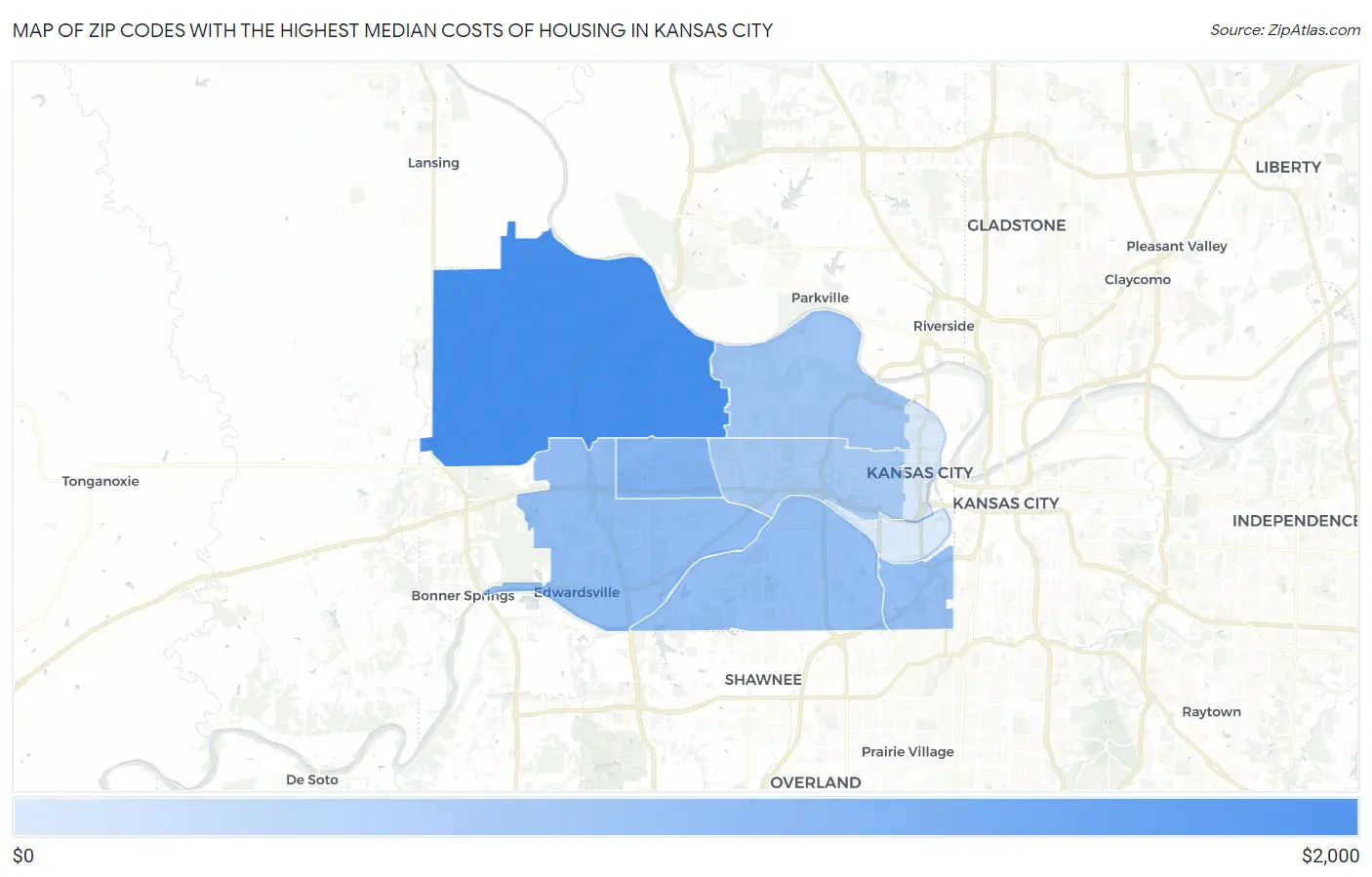 Zip Codes with the Highest Median Costs of Housing in Kansas City Map