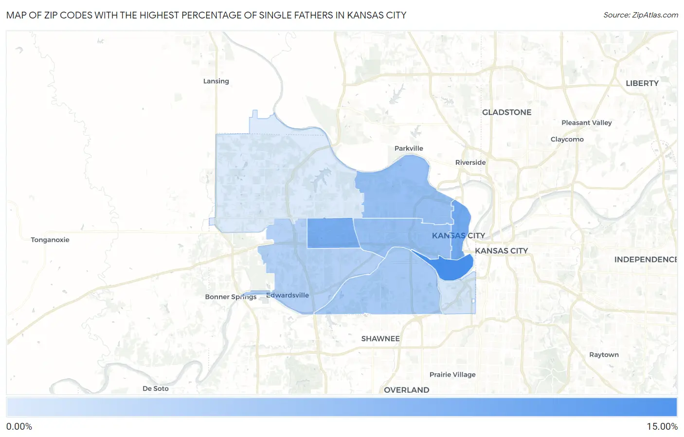 Zip Codes with the Highest Percentage of Single Fathers in Kansas City Map