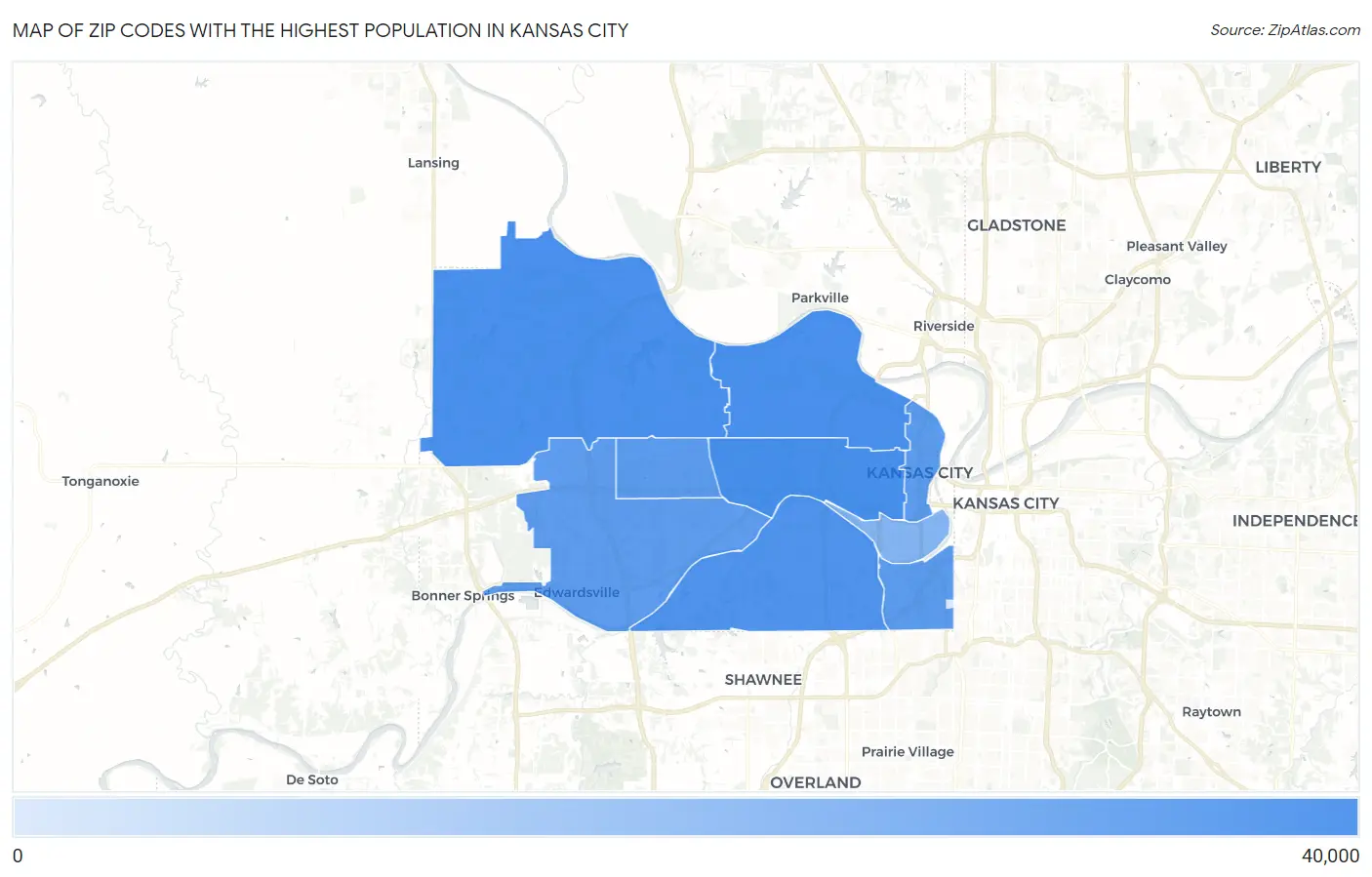Zip Codes with the Highest Population in Kansas City Map