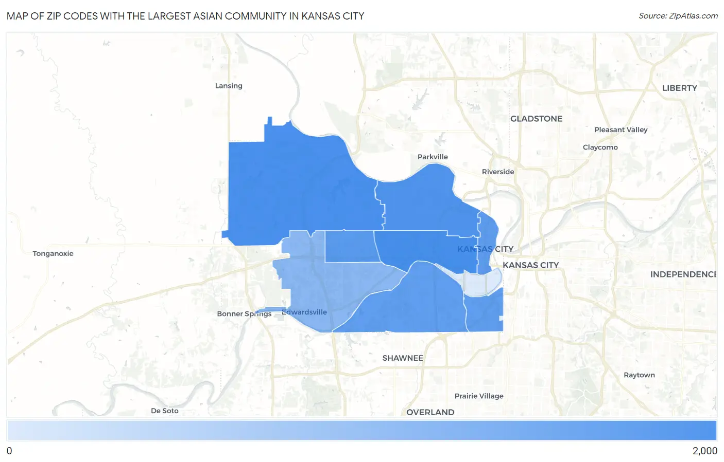 Zip Codes with the Largest Asian Community in Kansas City Map