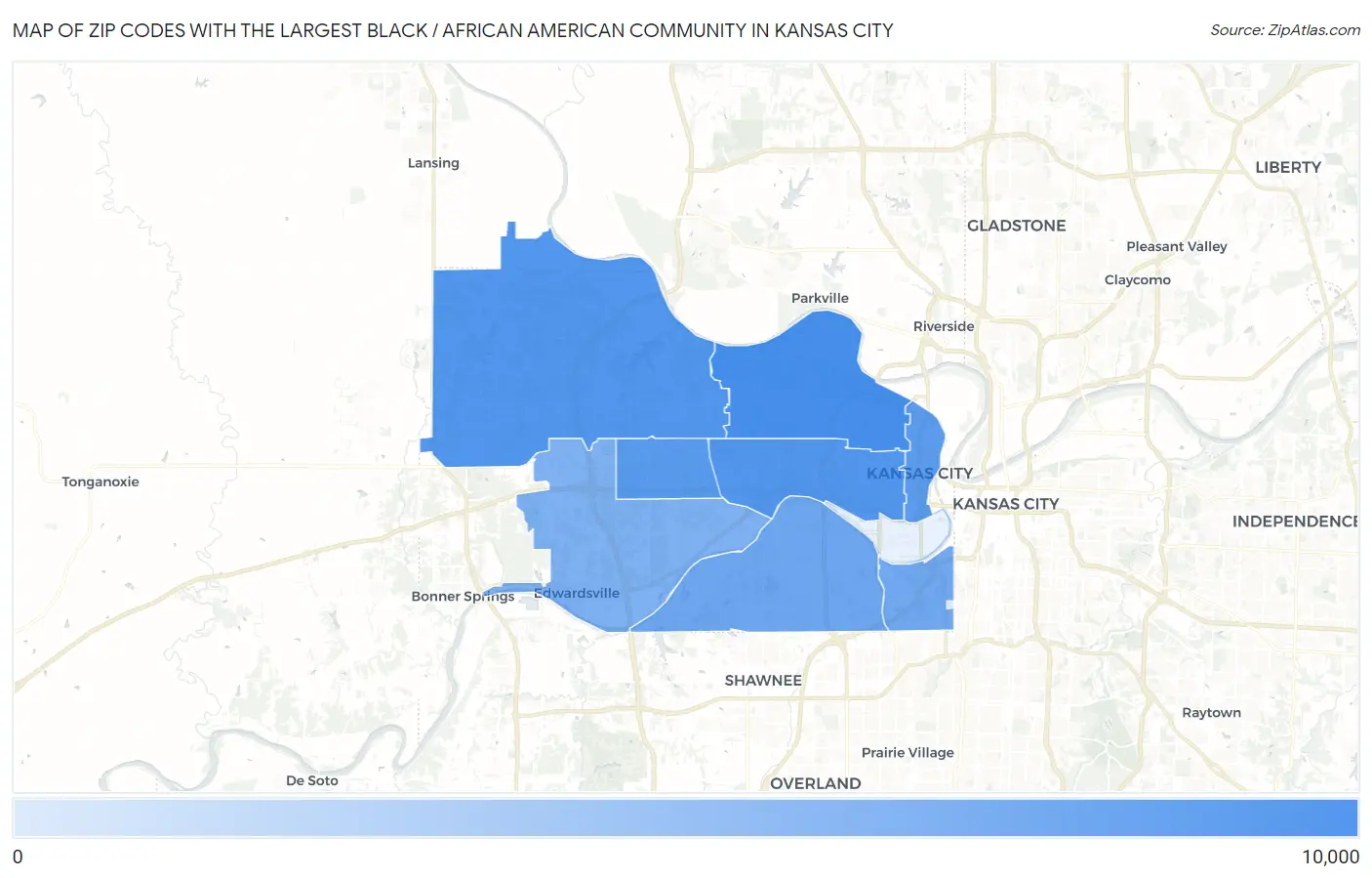 Zip Codes with the Largest Black / African American Community in Kansas City Map