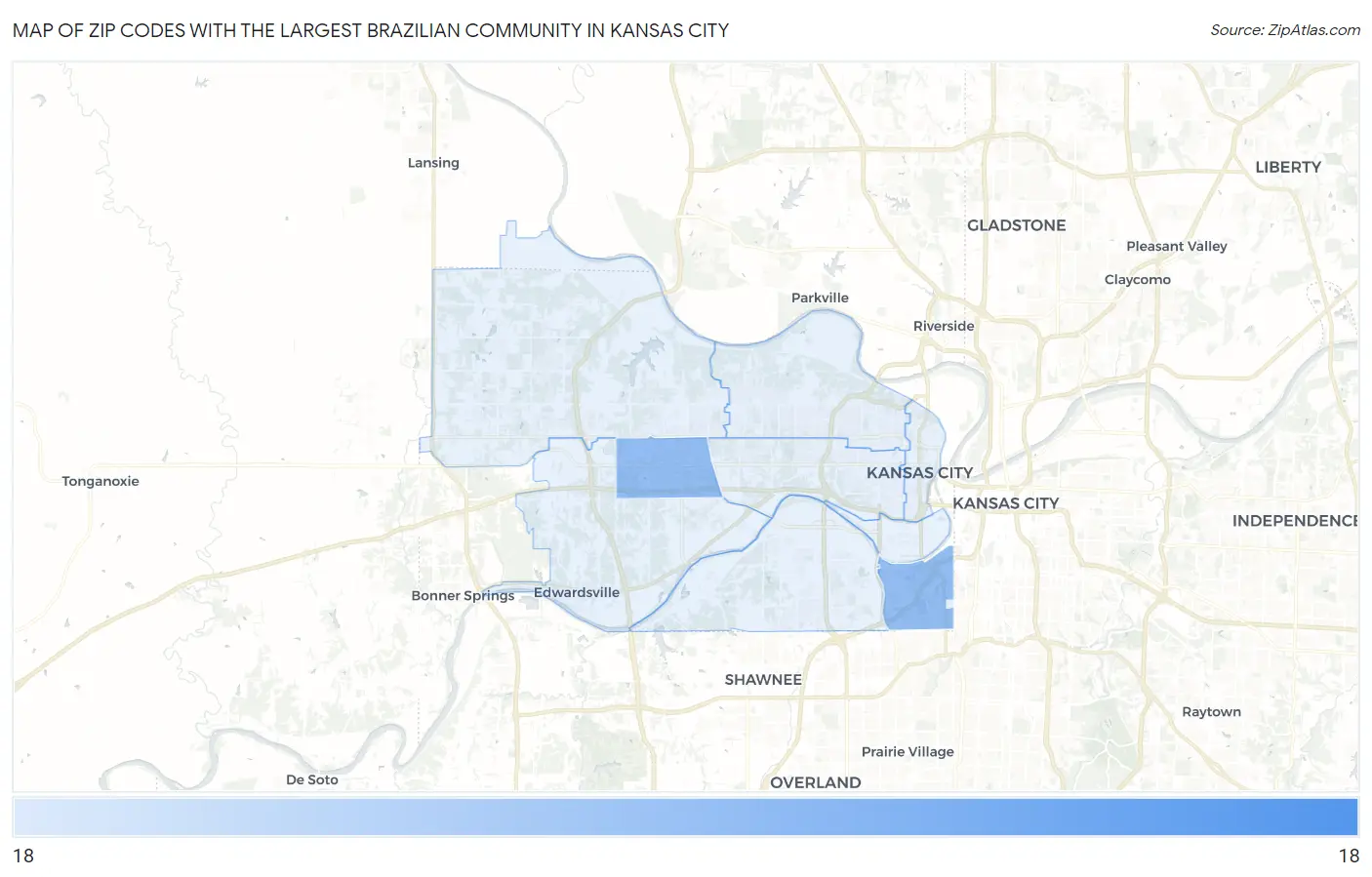 Zip Codes with the Largest Brazilian Community in Kansas City Map