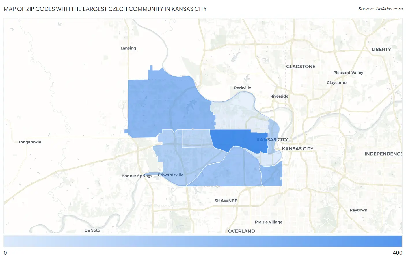 Zip Codes with the Largest Czech Community in Kansas City Map